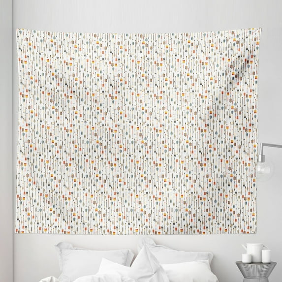 Tribal Tapestry, Pattern with Direction Pointers Folkloric Indigenous Cultural Heritage Feels, Fabric Wall Hanging Decor for Bedroom Living Room Dorm, 5 Sizes, Multicolor, by Ambesonne