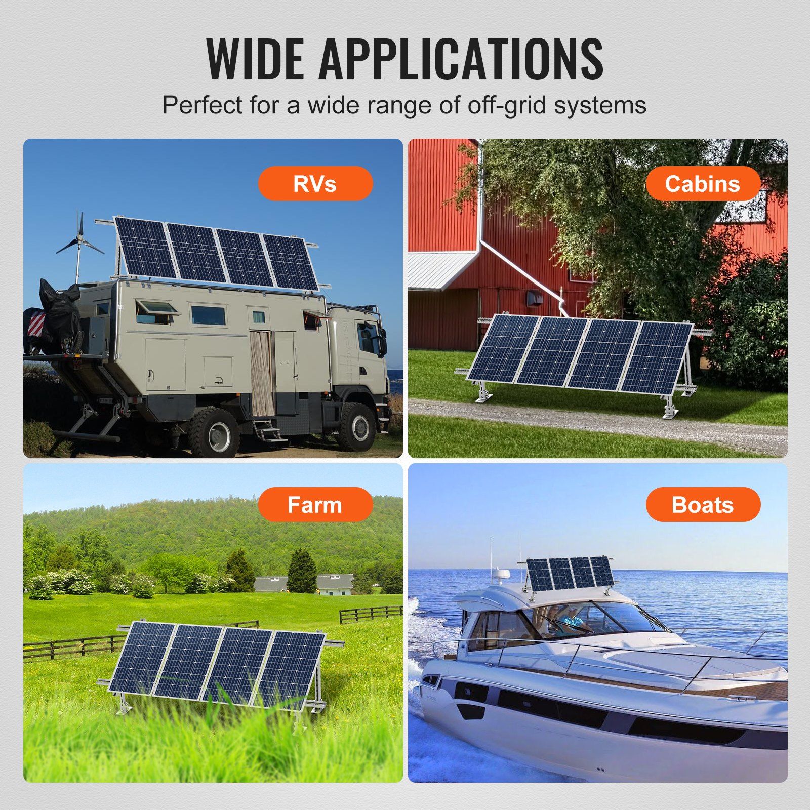 VEVOR Solar Panel Mounting Brackets, 30-60 Adjustable Multi-Pieces Solar Panel Brackets for 1-4PCS Solar Panels, Carbon Steel Ground Mount Solar Panel Stand for Farms, RVs, Boats, Off-Grid System