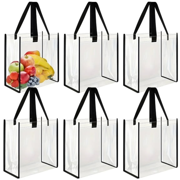 6 Pack Clear PVC Tote Bags - 12x6x12 Inch Transparent Shoulder Bags | Large Capacity Waterproof Tote Bags for Concert , Beach, Shopping & Travel