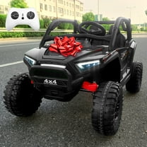 4WD 24V Ride on Toys for Kids w/Parent Remote Control, 2 Seater 7AH Kids Battery Powered Vehicles, Bluetooth Spring Suspension, Storage for Gift, Black