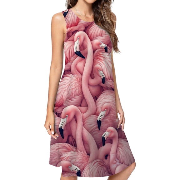 Pink Flamingos Crowded Together Closely Casual Sleeveless Loose Sundress Dress For Women Summer Dress Daily Woman