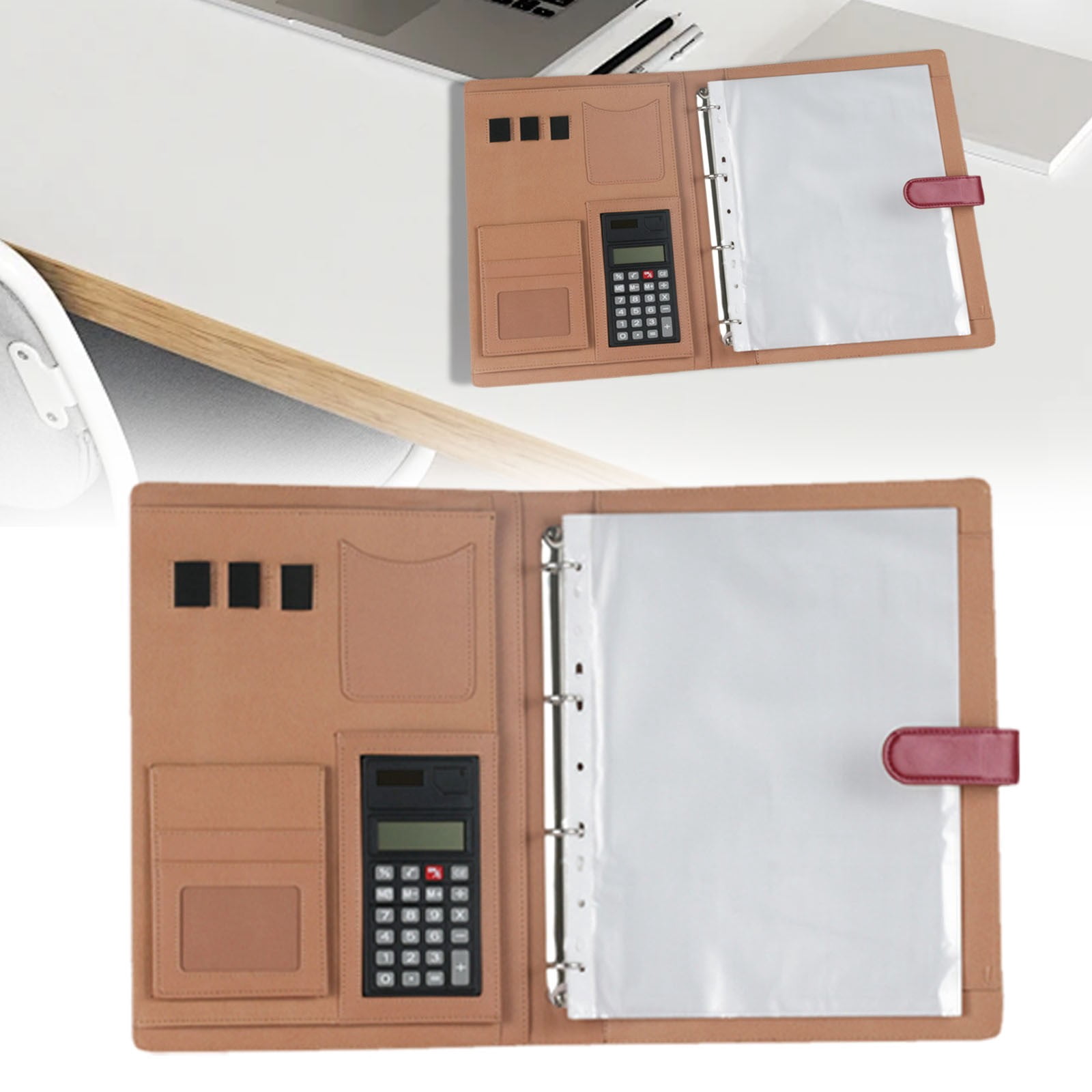 BMYJ A4 Leather Padfolio with 3 Ring Portfolio Binder with Clipboard Padfolio for Women Men Office Three Binders Organizer with Calculator Planner Portfolio Notebook Folder​​