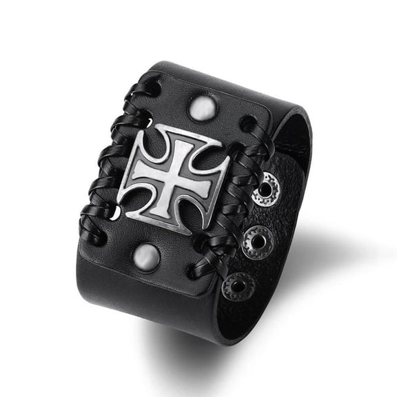 Leather Bracelet Handmade Black Brown 9 Inches 44Mm Button Clasp L522