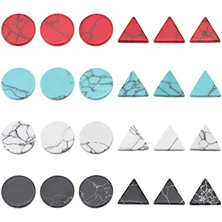 96 Pcs Cracked Stone Cabochon 12mm/10mm Flat Round & Traingle Gemstones Beads Mixed Colors Synthetic Turquoise Cabochons
