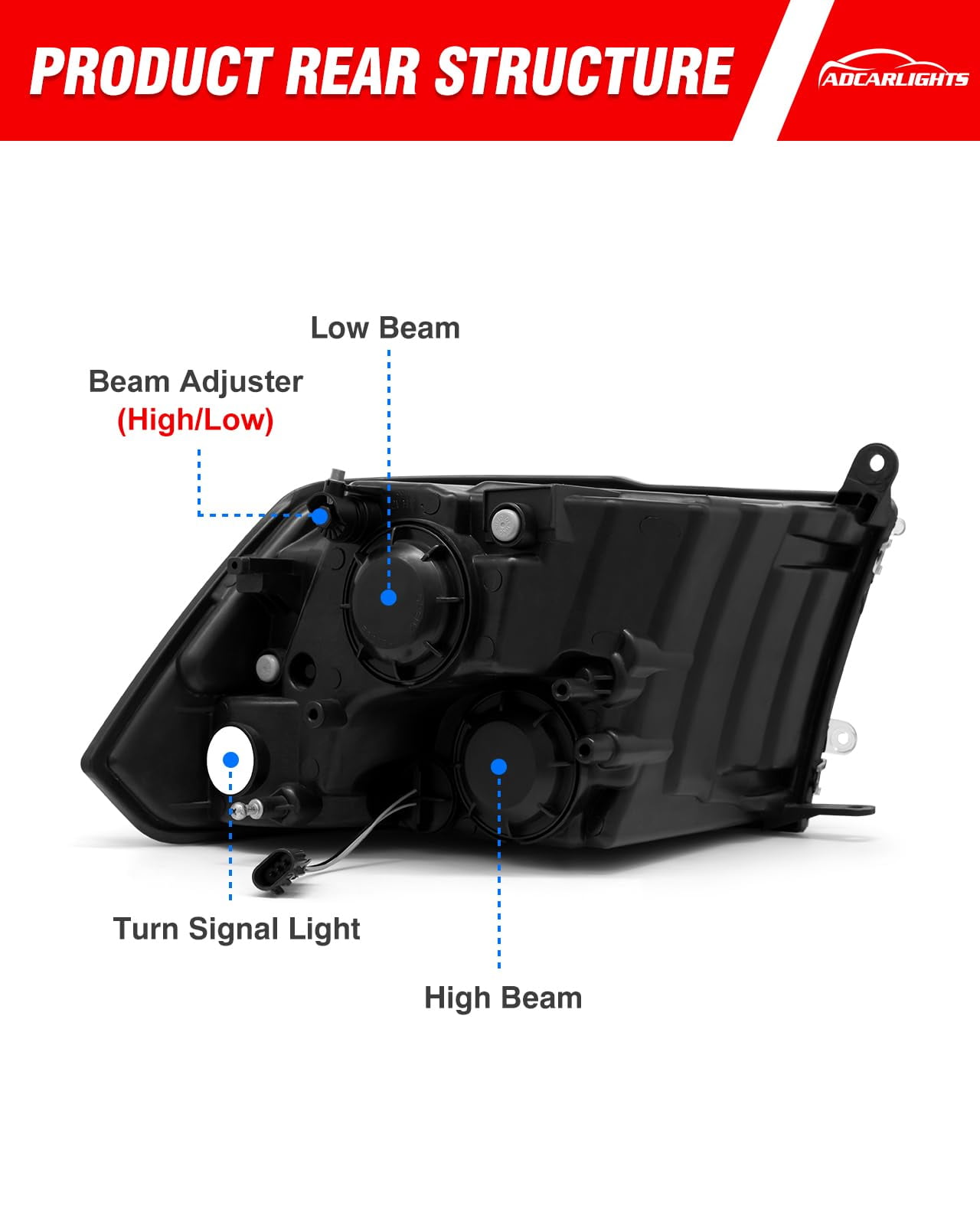 ADCARLIGHTS for 2009 2010 2011 2012 2013 2014 2015 2016 2017 2018 Dodge Ram Headlight Assembly compatible with 09-18 Ram 1500/10-18 Ram 2500 3500 Chrome Housing Amber Reflector Headlamp Replacement