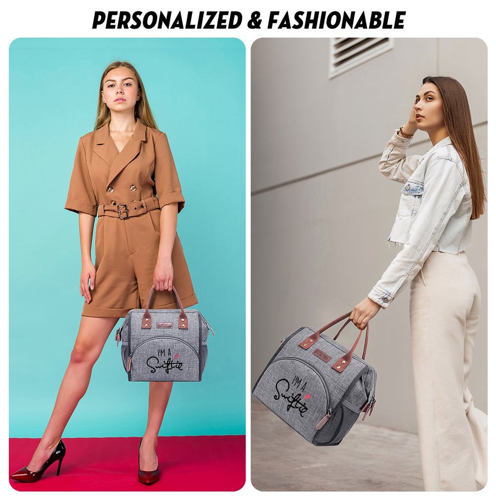 inspirational Personalized Lunch Box for Women Initial Reusable Insulated Lunch Bag, Wide-Open Adult Lunchbox Cooler Lunchbag Snack Organizer Initial Leakproof Lunch Tote Bag for Picnic Work Outdoors