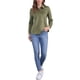 thumbnail image 2 of Camisa de Suede Falso INSPIRE CHIC para Mujer, Camisa de Botones de Manga Larga Casual Elegante, Ropa de Otoño 2024, Talla XS, Verde Oliva, 2 of 6