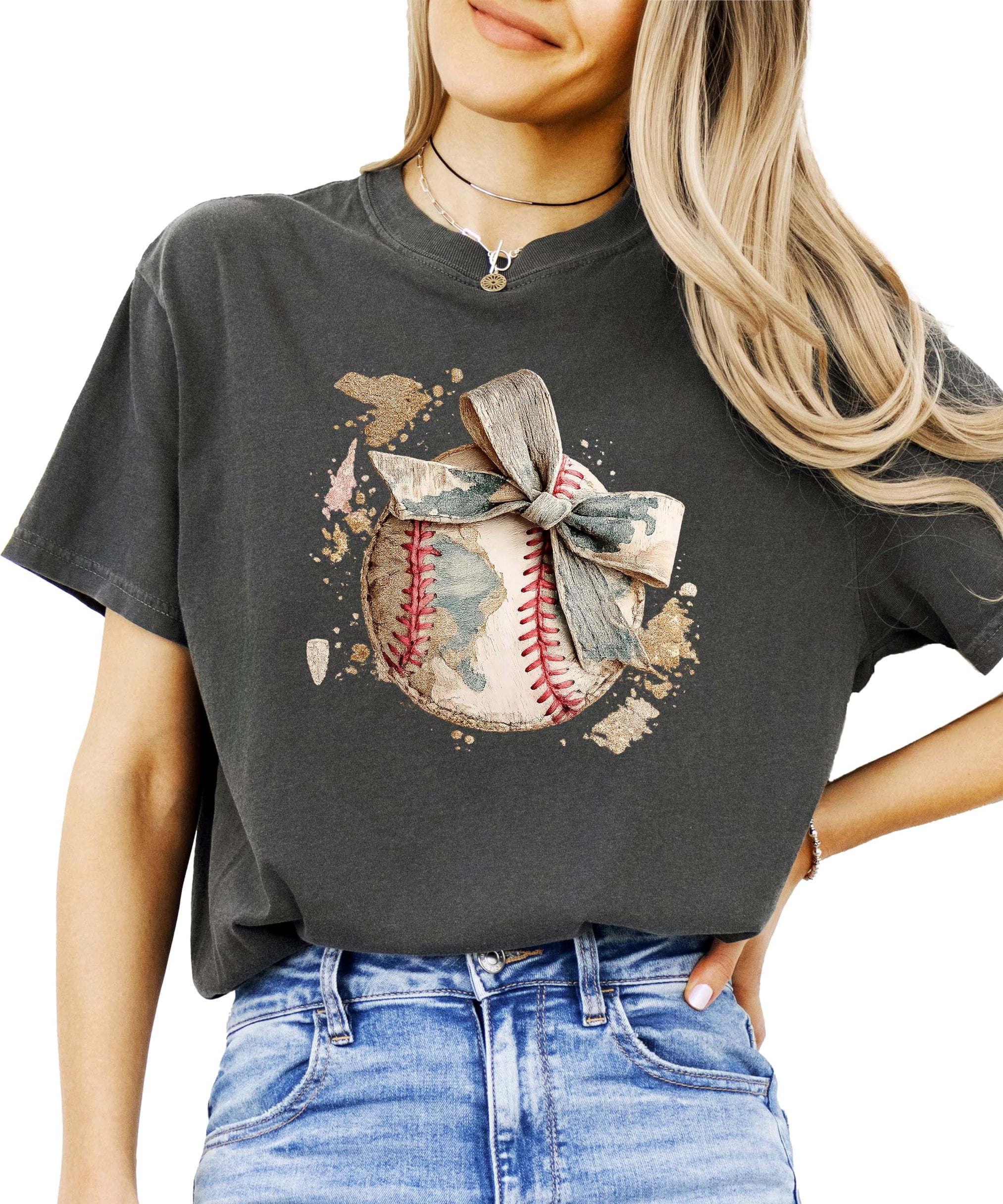Cute Baseball Bow Shirt for Women - Coquette Game Day Tee - Trendy Sports Mom T-Shirt Pepper Shirt Adult Medium
