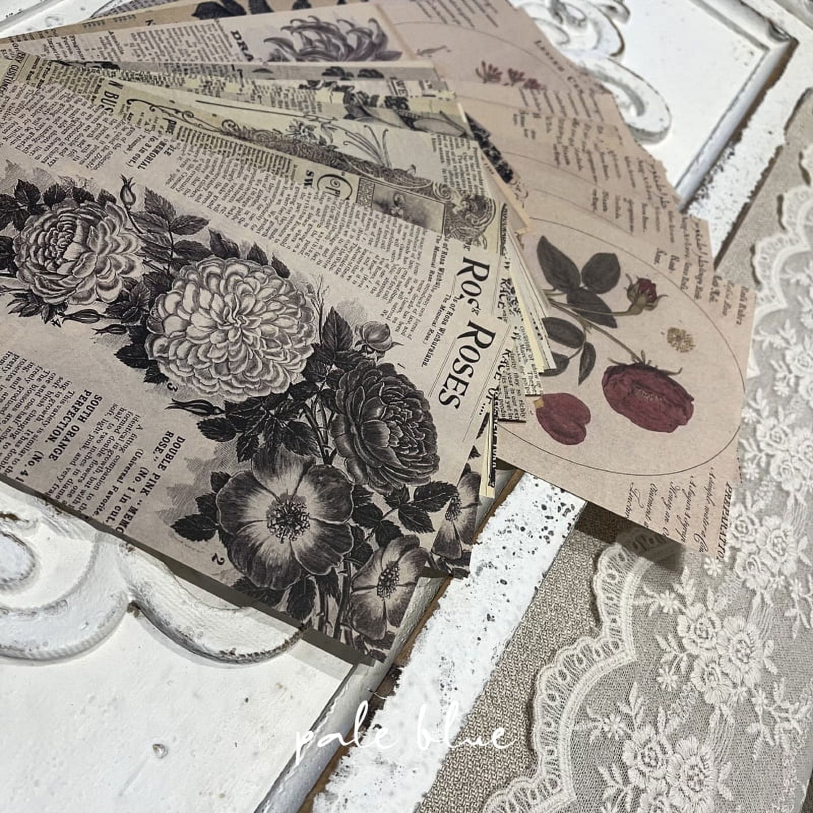 60 Sheets Vintage Floral and Newspaper Sheet Music Scrapbook Paper - Junk Journal DIY Materials