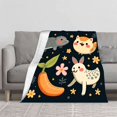 thumbnail image 2 of Durable Soft Flannel Blanket with Playful Seal Cat and Rabbit Design - Cozy for Sofa Travel Bed and Chair - Whimsical Stars & Flowers, 2 of 7