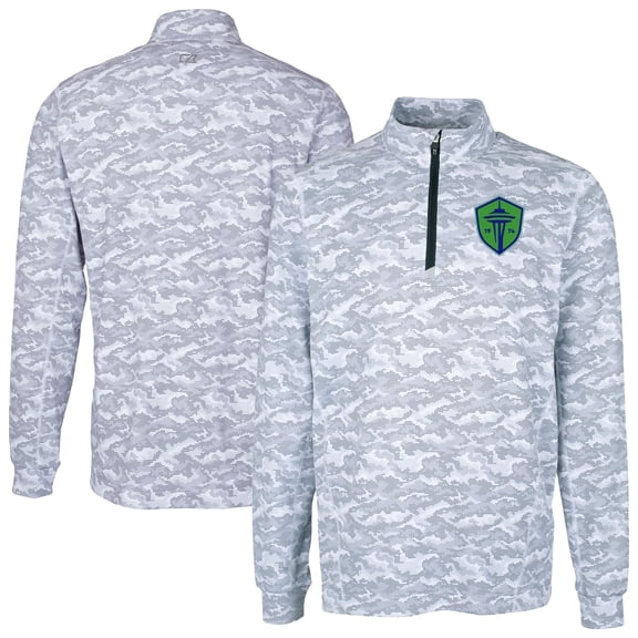 Men's-Cutter & Buck  Charcoal Seattle Sounders FC Traverse Stretch Eco Camo Print Quarter-Zip Top
