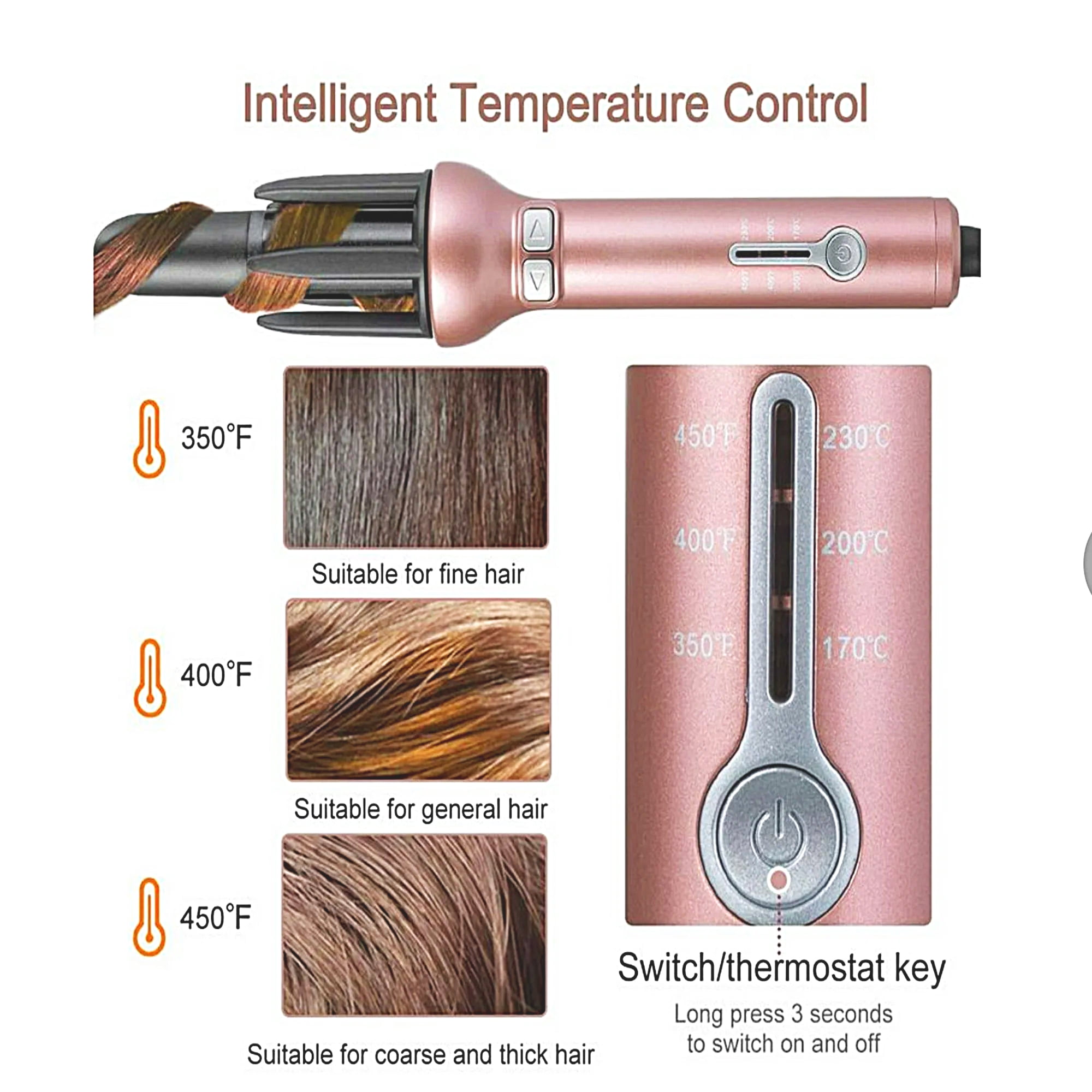 VIEROLA Curling Iron for Women, 1 Inch Curling Iron for Medium & Long Hair, Curling Wand with Large Ceramic Barrel, Dual Voltage Rose Gold Electric Curlers