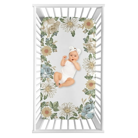 UPC: 0846480093046 | Vintage Floral Blue and Yellow Photo Op Fitted Crib Sheet by Sweet Jojo Designs