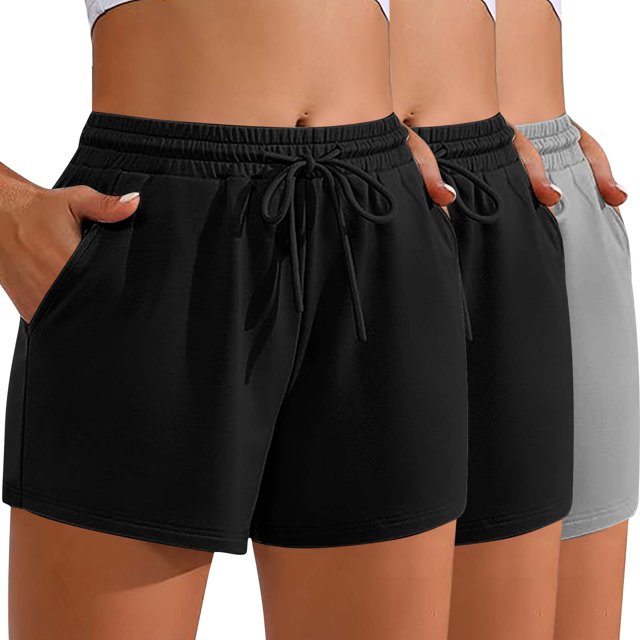 LOVZFMLL 3PC Women'S Solid Color Casual Drawstring Sports Shorts With Pocket Multicolor L