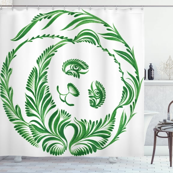 Ambesonne Modern Shower Curtain, Ukrainian Folk Art Tile, 69"Wx70"L, Hunter Green