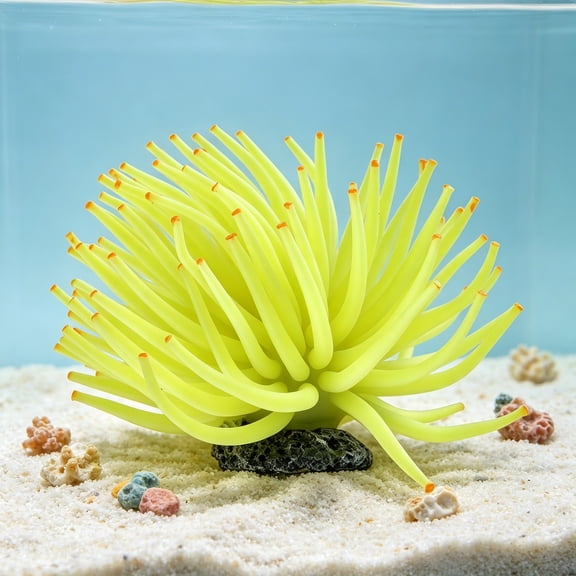 BPPEG Yellow Anemone Ornament,Detailed Aquarium Ornament,Glowing Effect
