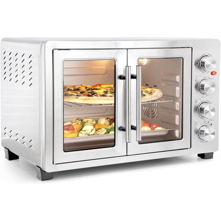47.6 Quart French Door Countertop Convection Oven with Rotisserie, Stainless Steel Toaster Oven with Timer, Bake Tray, and Accessories