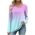 thumbnail image 5 of ShiShine 2025 Fall Square Neck Tops for Women Trendy Long Sleeve Tshirt Gradient Color Casual Loose Fit Button Blouses, 5 of 7