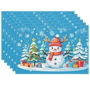 Christmas Placemat for Home, Snowflakes Tree Patterns Colorful Christmas Elements Heat-Resistant Entrance Mats, 6Pack 17.7x13 Inches, Vibrant Door Mats Indoor
