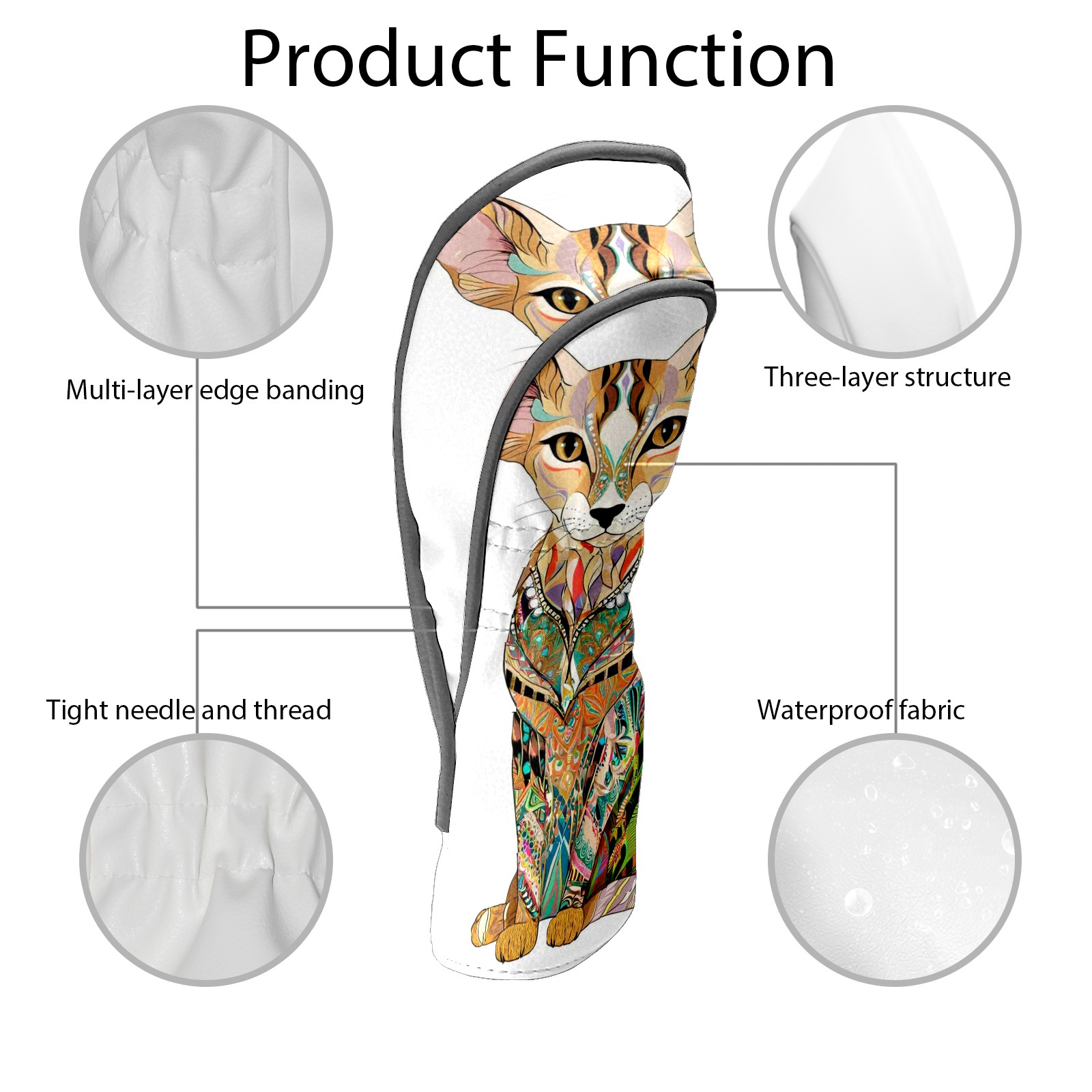 Golf Club Covers, Dog Premium PU Leather Driver Hybrid Putter Head Covers with Velvet Lining, Waterproof Golf Gifts for Men Women
