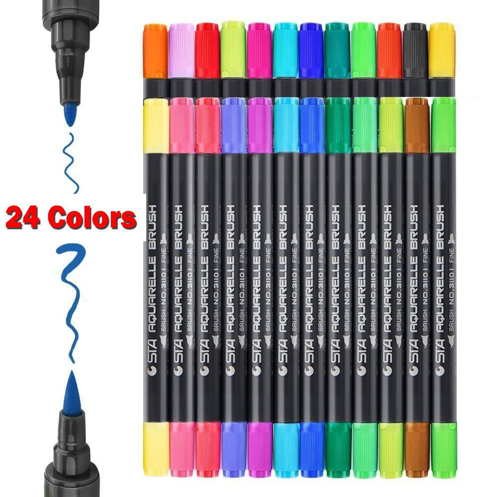 Water based 36 Colors Dual Tips Brush Drawing Pens Watercolor Art Markers Set