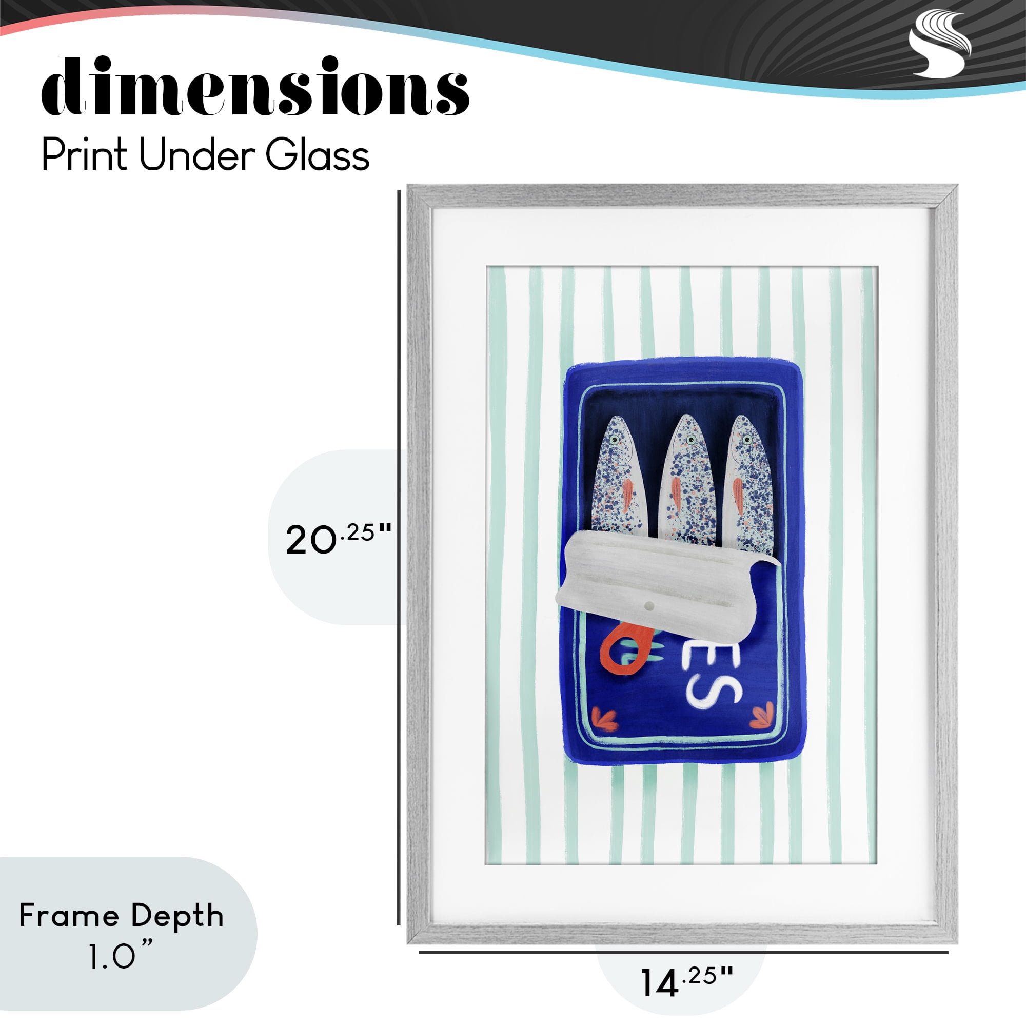 Stupell Industries Blue Sardines on Stripes Gray Framed Print Under Glass, design by Metka Hiti