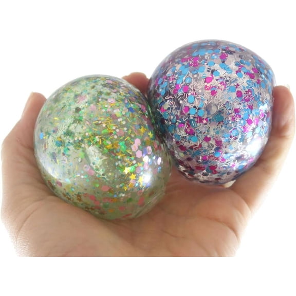 Set of 2 Sparkle Shimmer - Syrup Molasses Thick Glue/Gel Stretch Ball - Ultra Squishy and Moldable Slow Rise Relaxing Sensory Fidget Stress Toy (Random Colors)