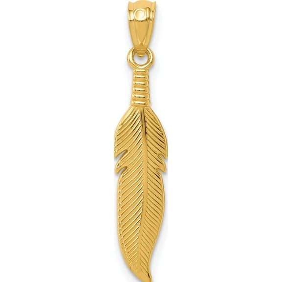 14K Yellow Gold Polished Feather Pendant (28.65 X 4.95) Made In United States k6382