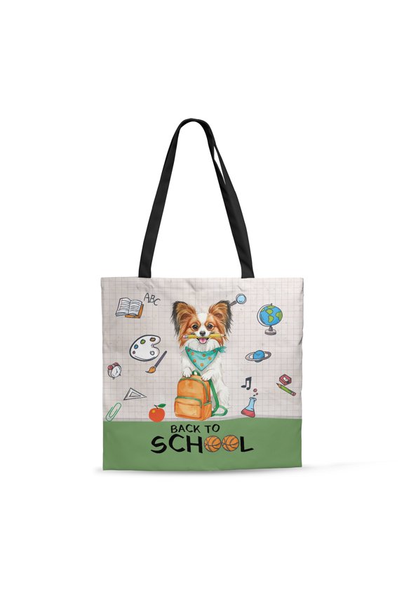 Hardworking Papillon Ready Back to School New Year Classes All Over Print 3D Canvas Tote Bag Pap Butterfly Dog Lover Reusable Handbag - 12011