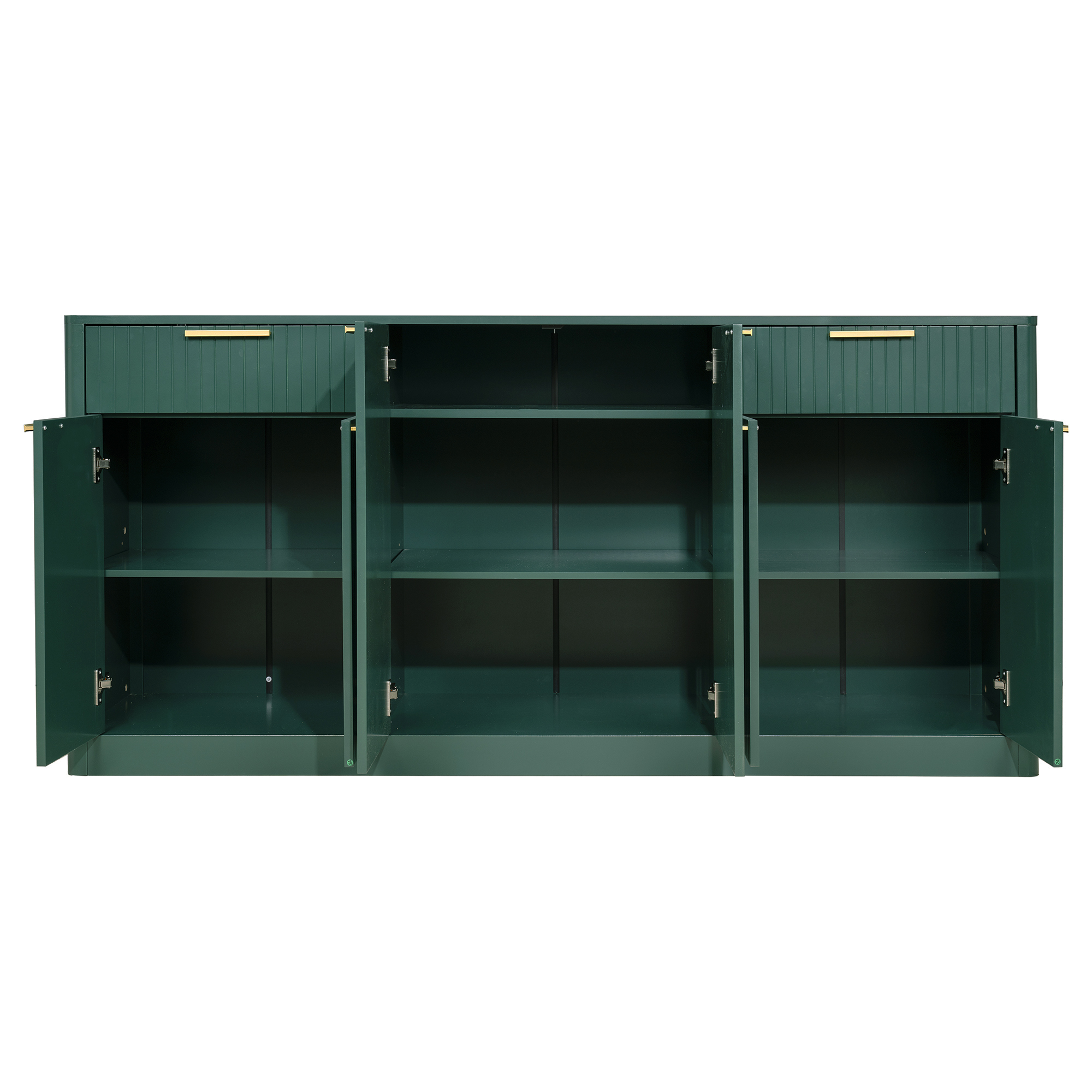 HOQBN 67" Fluted Buffet Sideboard, Modern Storage Cabinet with 6 Doors & 2 Drawers,Large Credenza for Dining Room,Living Room,Entryway,Dark Green