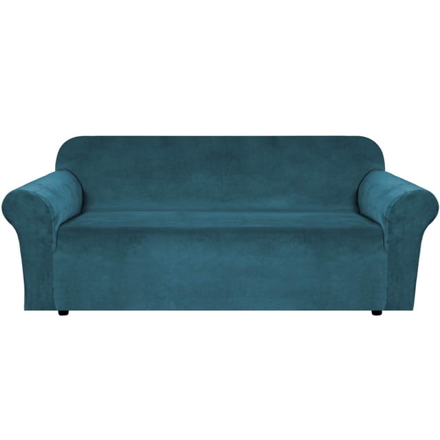 Funda de sofá H.VERSAILTEX de terciopelo elástico, extra ancha, color verde azulado oscuro