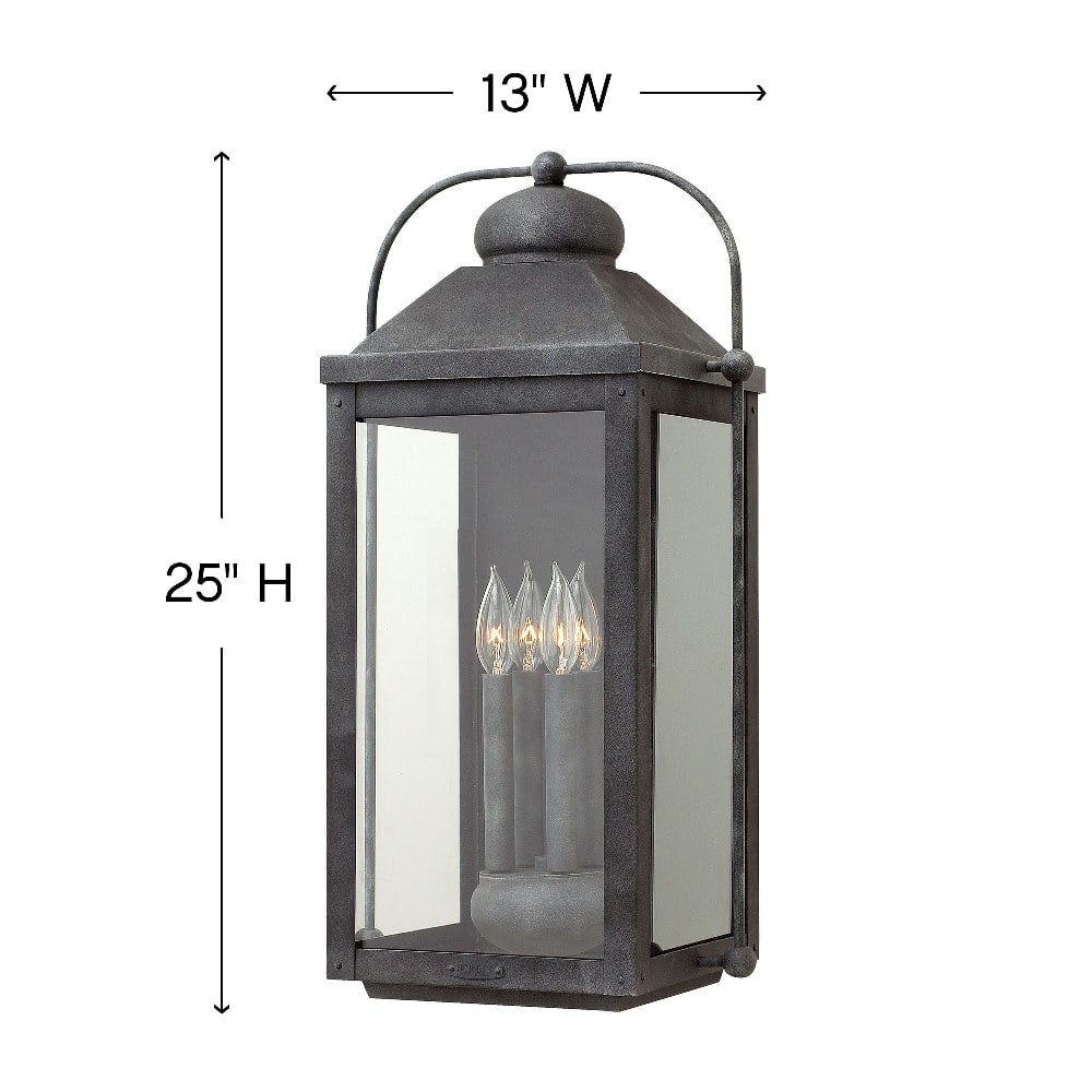 4 Light Extra Large Outdoor Wall Lantern in Traditional Style 13 inches Wide By 25 inches High-Aged Zinc Finish-Led Lamping Type Bailey Street Home
