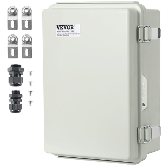 VEVOR Outdoor Electrical Junction Box, 11.81 x 7.87 x 7.08 in, ABS Plastic Electrical Enclosure Box with Hinged Cover Stainless Steel Latch, IP67 Dustproof Waterproof