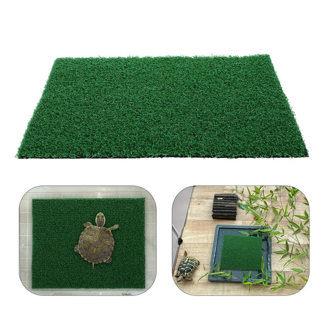 1Ensemble Gazon Artificiel Vert Foncé Résine Décoration de Réservoir Tortue Forme Plate pour Décoration Intérieure 9.8x7.9x0.3In