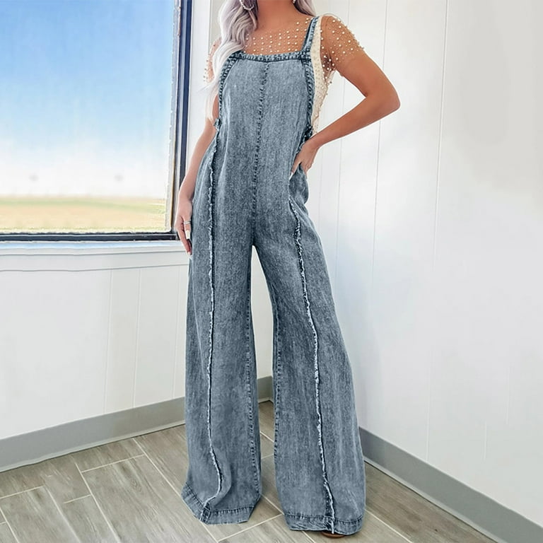 Washed Denim Frayed Edge Jumpsuit Washed Denim Frayed Edge Jumpsuit