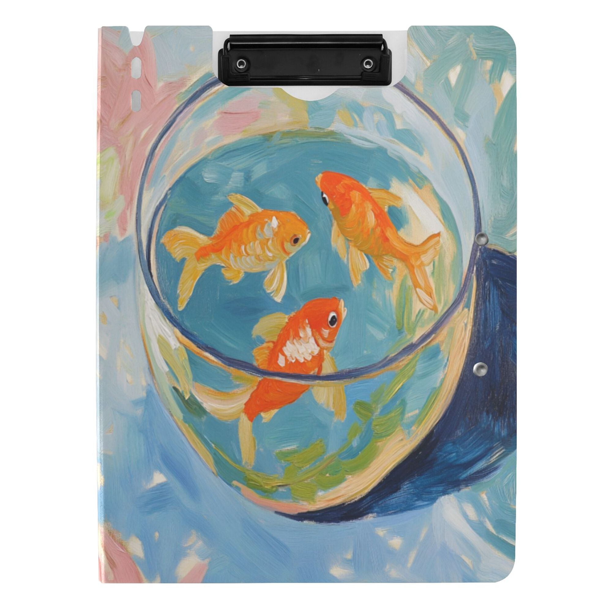FORMRS A4 Clipboard Folder with Pen Holder Horizontal Foldable School Office Binder, Art Goldfish