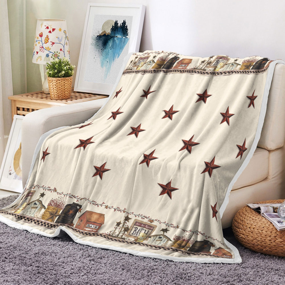 Rustic Country Throw Blanket, Primitive Barn Star Relax Christmas Farmhouse for Fleece Blanket
