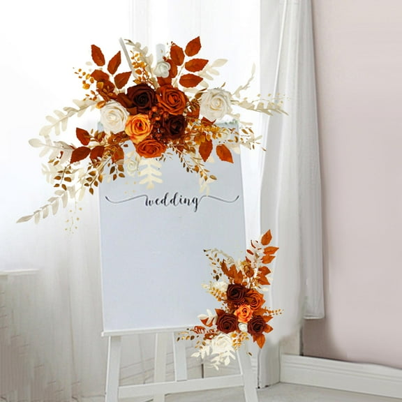 perfeclan 2 Pieces Artificial Floral Swag Backdrop Welcome Sign Decor Centerpiece Garland Wedding Arch Wreath for Window Home Farmhouse Orange