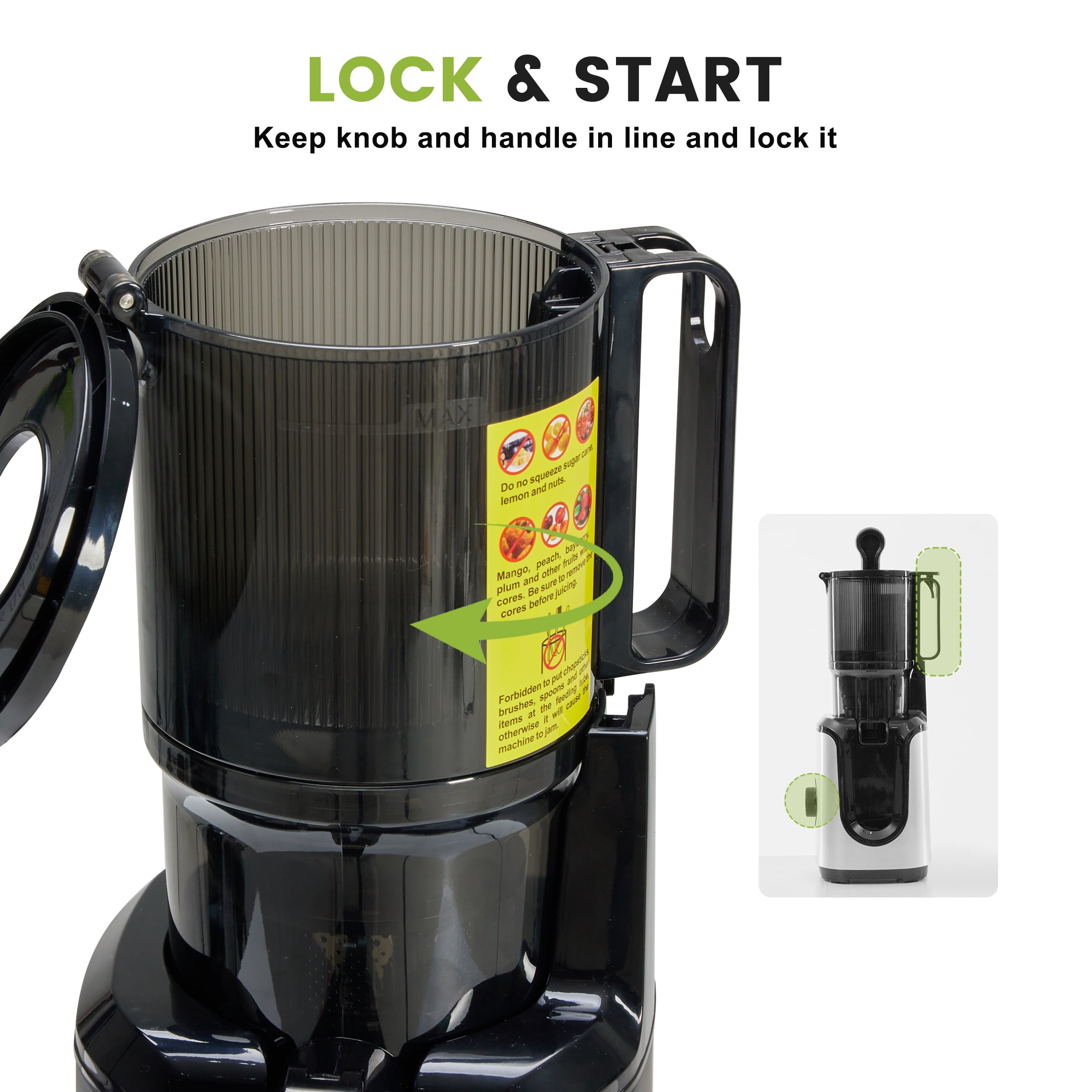 EDX Cold Press Slow Grinding Juicer, 200W, 4.25" 1000ML Wide Feed Chute, 80% Juice Yield for Apple & Ginger, 800ml Juice Cup, 700ml Pulp Cup, Whole Fruit & Veggie Compatible, 120V 60Hz, 72db, Black