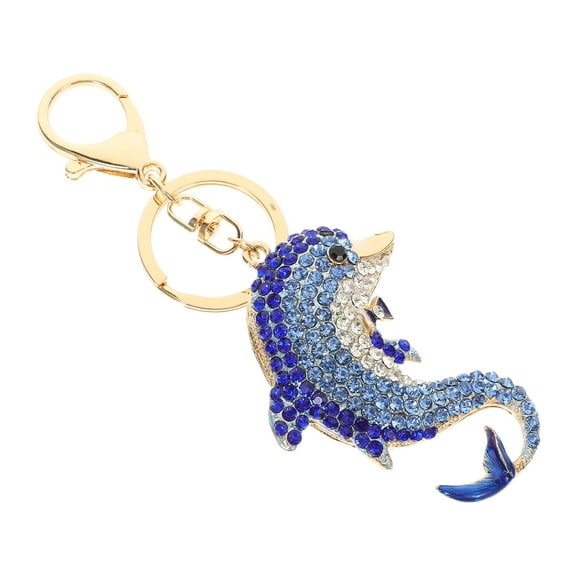 HEANUJJ Blue Rhinestone Dolphin Keychain Pendant for Decor Stylish Bag Charm and Backpack Hanging Decor 2.5 Inches