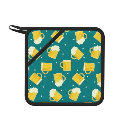 

1 Pc Silicone Anti-Hot Hot Pads Oven Mitts Heat Resistant Pot Holders With Pockets Non Slip Oven Glove Potholder For Kitchen Cooking Bbq Baking 7.1in Oktoberfest Pattern With Tasty Beer Pints