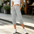 thumbnail image 5 of cocolona Womens Casual Waffle Capri Pants Solid Color Elastic Waist Drawstring Workout Jogger Cropped Pants with Pockets, 5 of 5