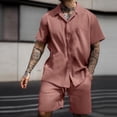 thumbnail image 3 of Short Sets for Men Lightweight Short Sleeve Button Notch Collar Shirt and Shorts 2 Piece Matching Set Summer Outfits, 3 of 4