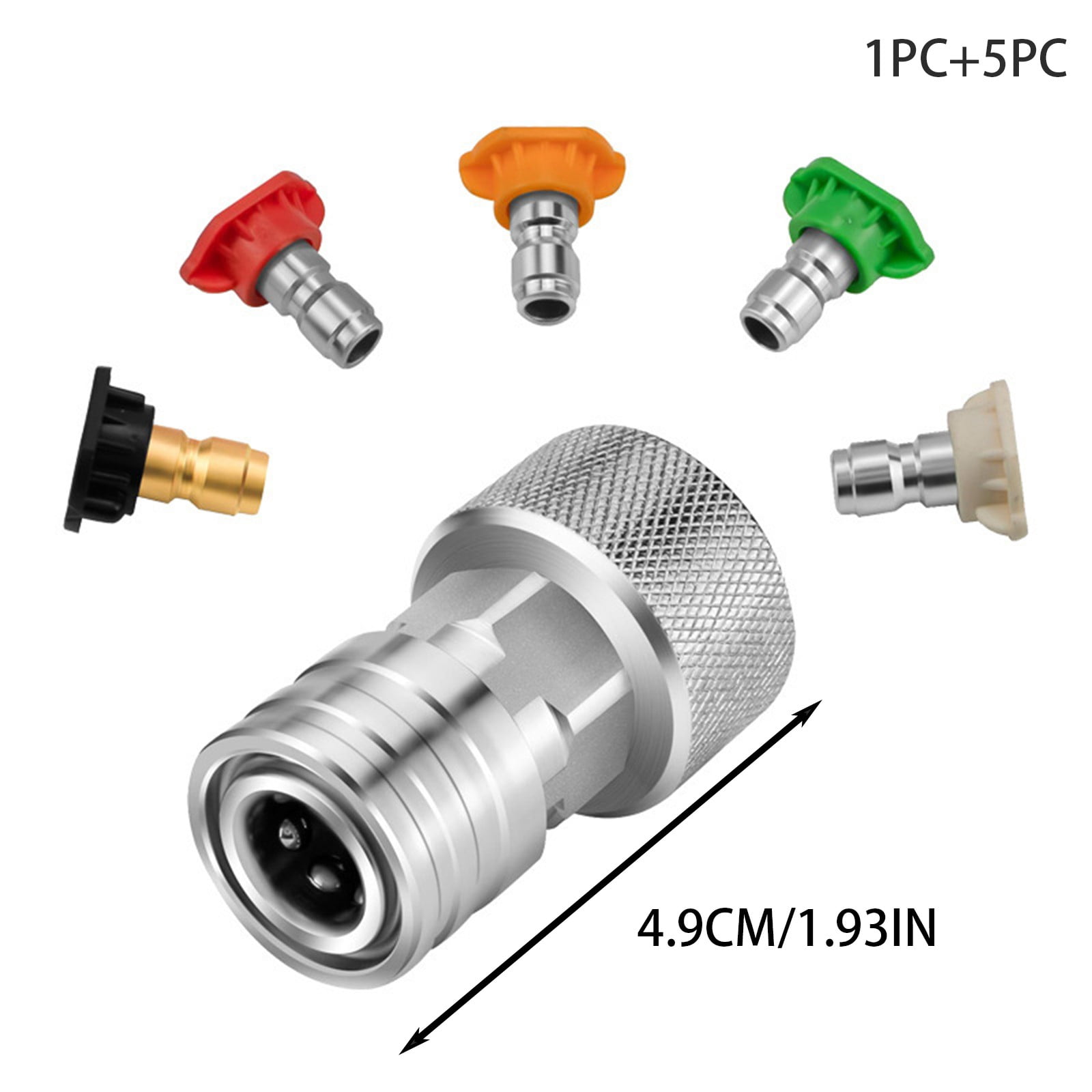 Pressure Washer Adapter, 3/4 GHT to 1/4 Quick Connect Garden Hose Adapter with 5 Spray Nozzles, Stainless Steel Hose Connector for Pressure Washer