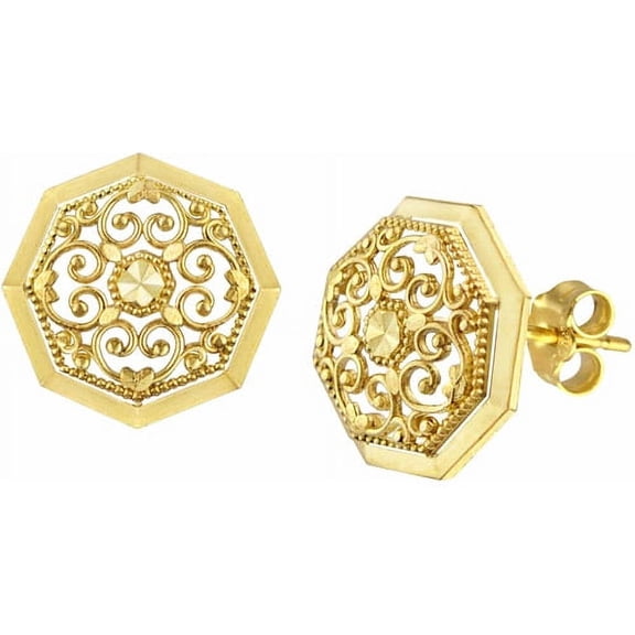 10kt Gold Round Filigree Stud Earrings
