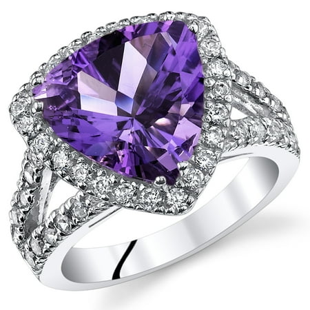 Amethyst Diopside Ring - 3.75 Ct Amethyst Engagement Ring in Rhodium-Plated Sterling Silver