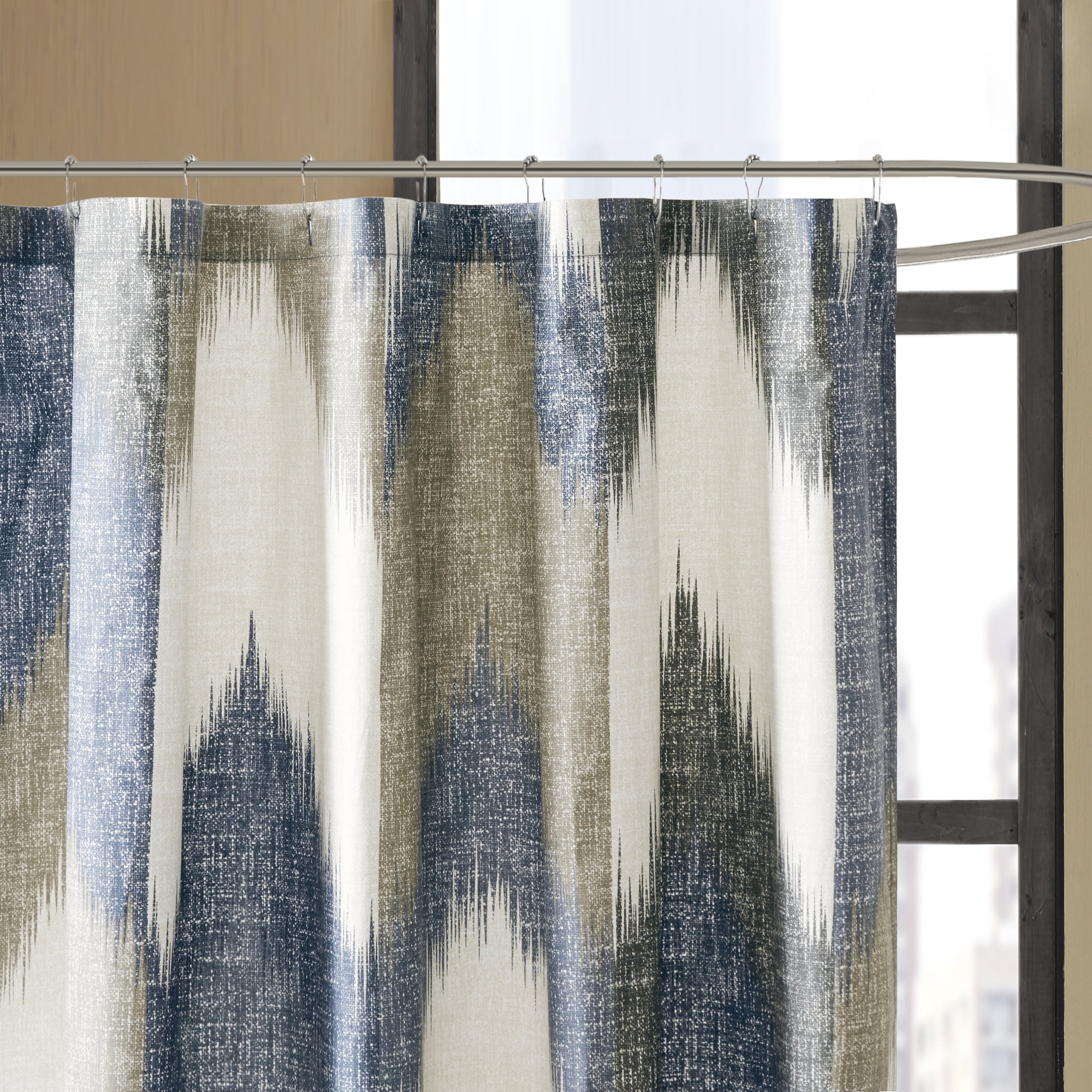 INK+IVY Chevron Shower Curtain, 100% Cotton Bathroom Curtain with 12 Button Holes, Navy, 72" x 72"