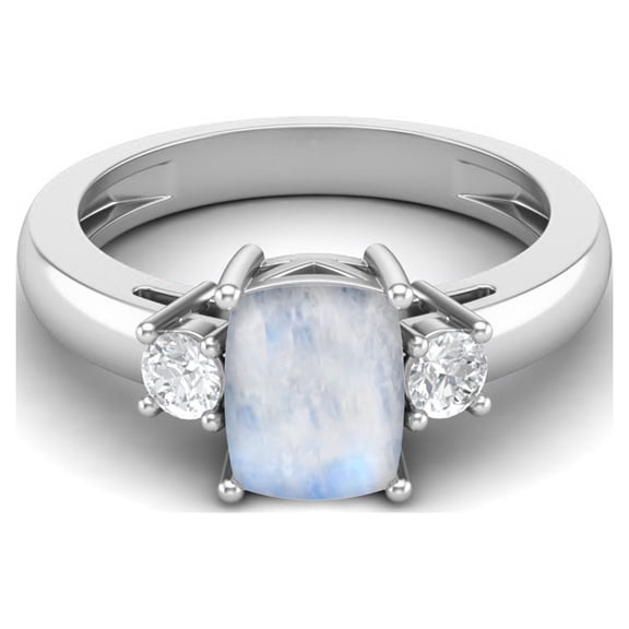 8X6 Cushion Shape Natural Moonstone Three Stone 925 Sterling Silver Women Mother's Day Gift Ring