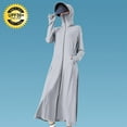 thumbnail image 2 of Sun Protection Coat Womens Solid Color Long Sleeve Long Hooded Dress, Lightweight Breathable Swimsuit Cover up with Pockets Gray One Size, 2 of 7
