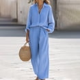 thumbnail image 4 of NMMUED Womens Two Piece Outfits Dressy Long Sleeve Button Down Shirt and Wide Leg Pants Set Fall Two Piece Sets for Women Long Sleeve Blue XXL, 4 of 8